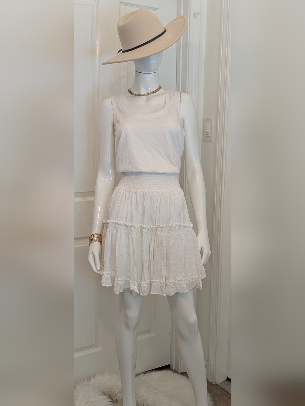 Revolve Heartloom Dress Cotton Blend Stretch Waist Tank Top  Ruffles Bottom M